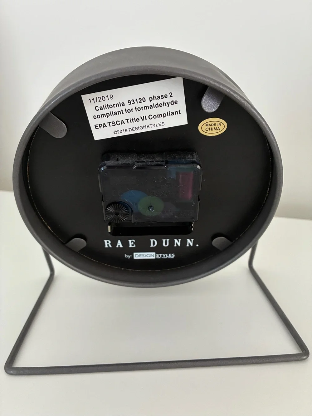 Rae Dunn Round Table Clock with Metal Stand Gray with White Face